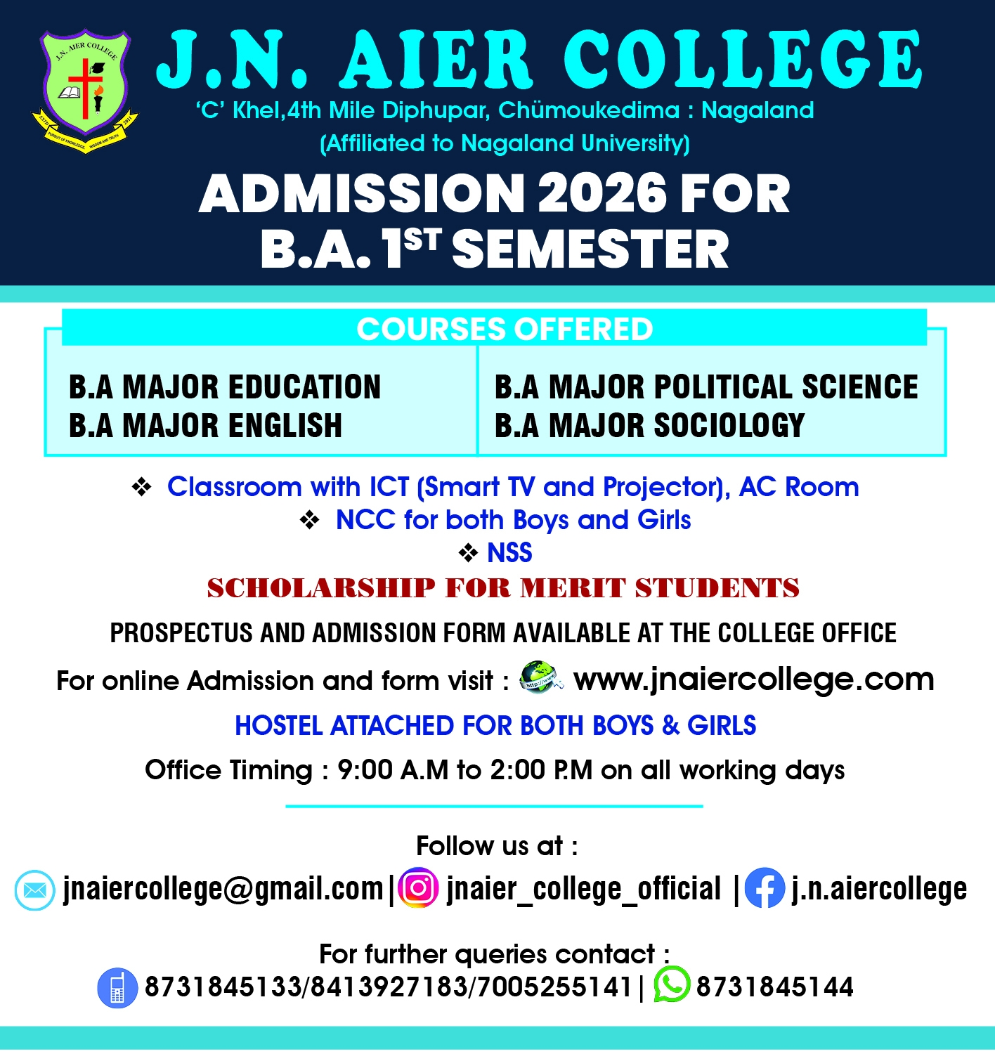 Admission 2026 – B.A. 1st Semester at J.N. Aier College